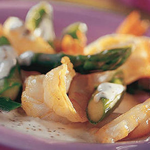 Peppered Shrimp and Asparagus with Boursin Pepper Cheese