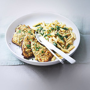 Veal Cutlets with Spinach and Penne Cream Sauce with Boursin Garlic & Fine Herbs Cheese
